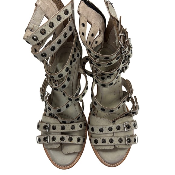 Freebird Casandra Gladiator Grommet Sandal Size 7 Ice Block Heel Strappy Leather - Picture 11 of 12